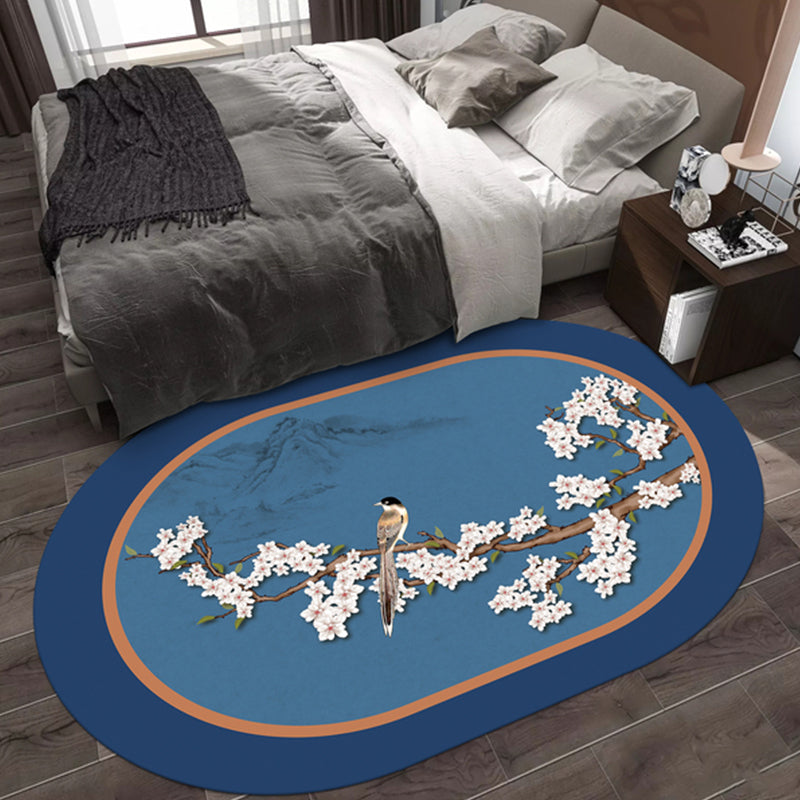 Multi-Color Chinoiserie Rug Synthetics Flower and Bird Print Rug Non-Slip Backing Pet-Friendly Rug for Bedroom - Lake Blue - Clearhalo - 'Area Rug' - 'Rug' - 2257215