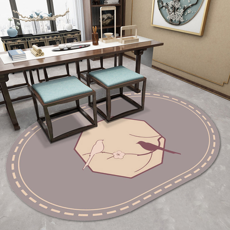 Multi-Color Chinoiserie Rug Synthetics Flower and Bird Print Rug Non-Slip Backing Pet-Friendly Rug for Bedroom - Gray-Khaki - Clearhalo - 'Area Rug' - 'Rug' - 2257219