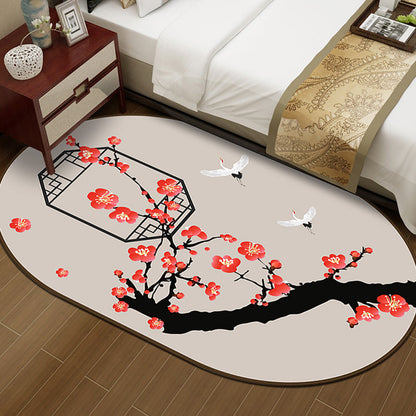 Multi-Color Chinoiserie Rug Synthetics Flower and Bird Print Rug Non-Slip Backing Pet-Friendly Rug for Bedroom - Peach - Clearhalo - 'Area Rug' - 'Rug' - 2257221