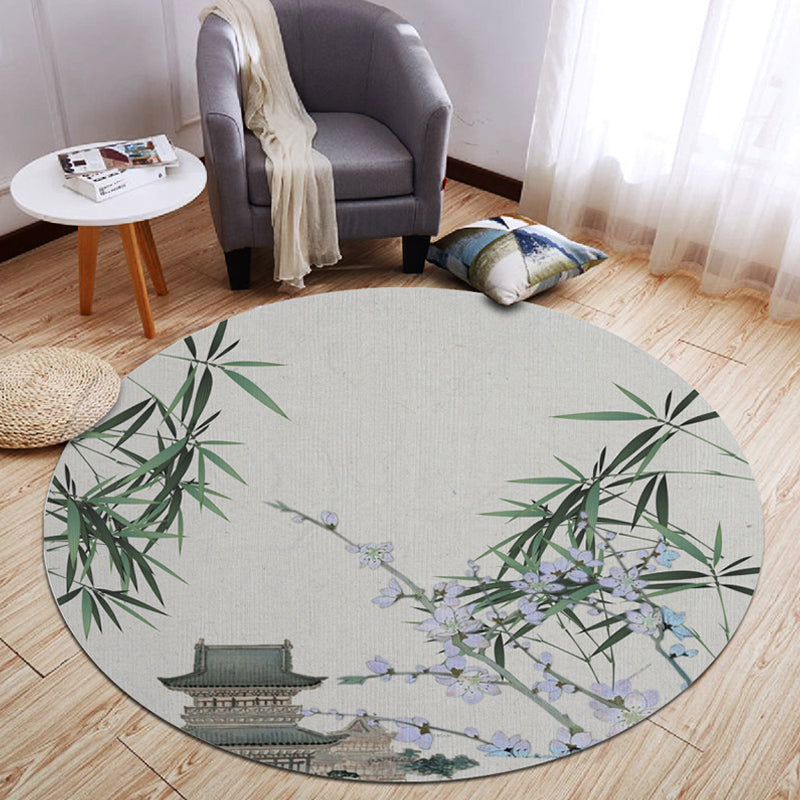 Oriental Living Room Rug Multi Color Plant Painting Rug Polyester Washable Pet-Friendly Anti-Slip Rug