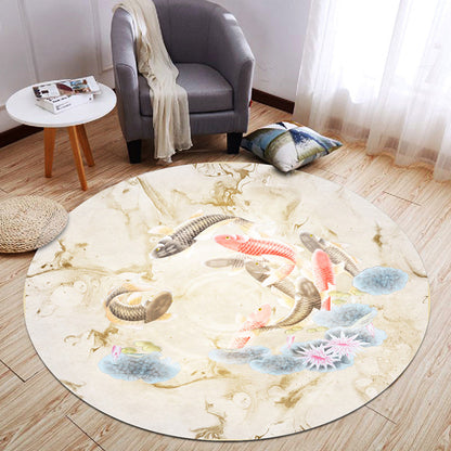 Oriental Living Room Rug Multi Color Plant Painting Rug Polyester Washable Pet-Friendly Anti-Slip Rug