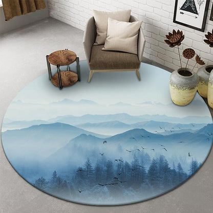 Chinese Landscape Print Rug Multicolor Polypropylene Carpet Anti-Slip Backing Stain Resistant Pet-Friendly Rug for Sitting Room - Blue - Clearhalo - 'Area Rug' - 'Rug' - 2257235