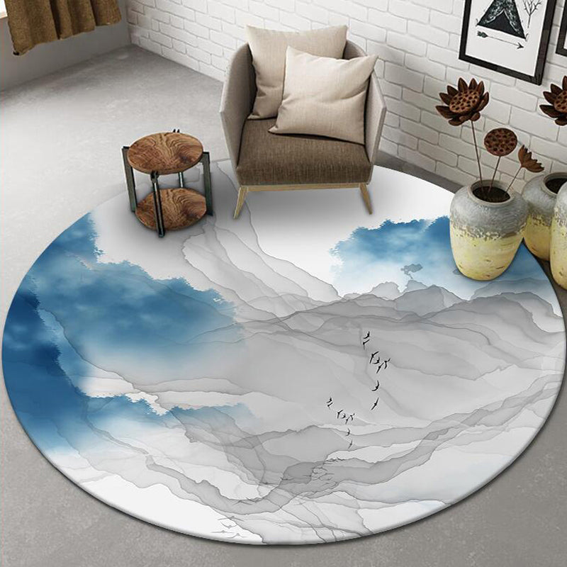 Chinese Landscape Print Rug Multicolor Polypropylene Carpet Anti-Slip Backing Stain Resistant Pet-Friendly Rug for Sitting Room - Gray Blue - Clearhalo - 'Area Rug' - 'Rug' - 2257236