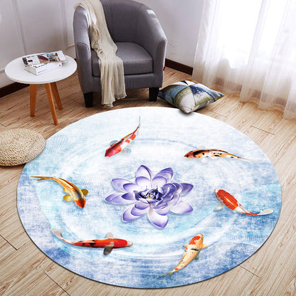Chinese Landscape Print Rug Multicolor Polypropylene Carpet Anti-Slip Backing Stain Resistant Pet-Friendly Rug for Sitting Room - Light Blue - Clearhalo - 'Area Rug' - 'Rug' - 2257245