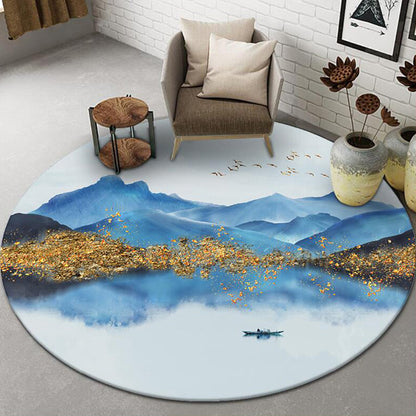 Chinese Landscape Print Rug Multicolor Polypropylene Carpet Anti-Slip Backing Stain Resistant Pet-Friendly Rug for Sitting Room - Sky Blue-White - Clearhalo - 'Area Rug' - 'Rug' - 2257247