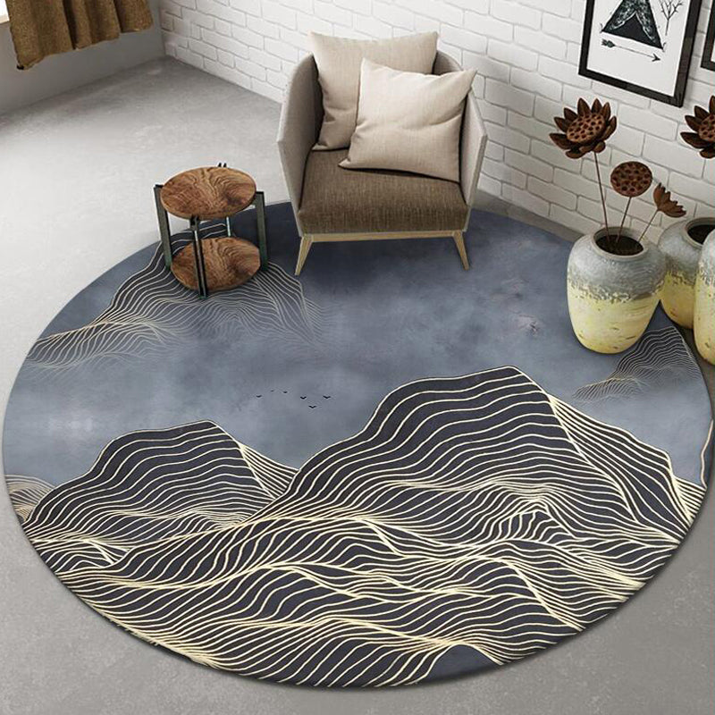 Chinese Landscape Print Rug Multicolor Polypropylene Carpet Anti-Slip Backing Stain Resistant Pet-Friendly Rug for Sitting Room - Dark Gray - Clearhalo - 'Area Rug' - 'Rug' - 2257253