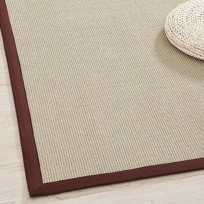 Primitive Multicolor Plain Rug Sisal Japanese Carpet Washable Stain Resistant Non-Slip Rug with Fabric Border for Home - Beige - Clearhalo - 'Area Rug' - 'Rug' - 2257494