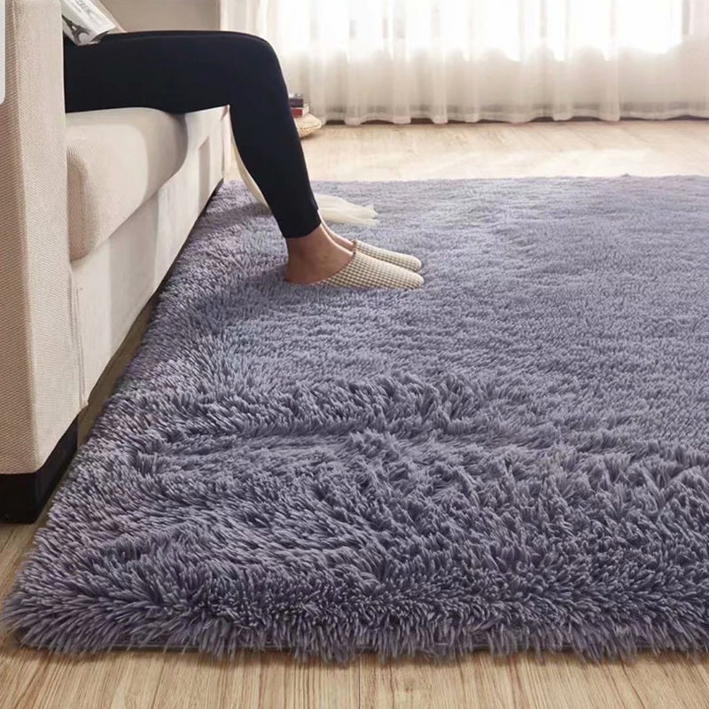Fluffy Plain Rug Multi Colored Casual Rug Synthetics Washable Pet Friendly Anti-Slip Rug for Living Room Silver Gray Clearhalo 'Area Rug' 'Casual' 'Rugs' Rug' 2257577