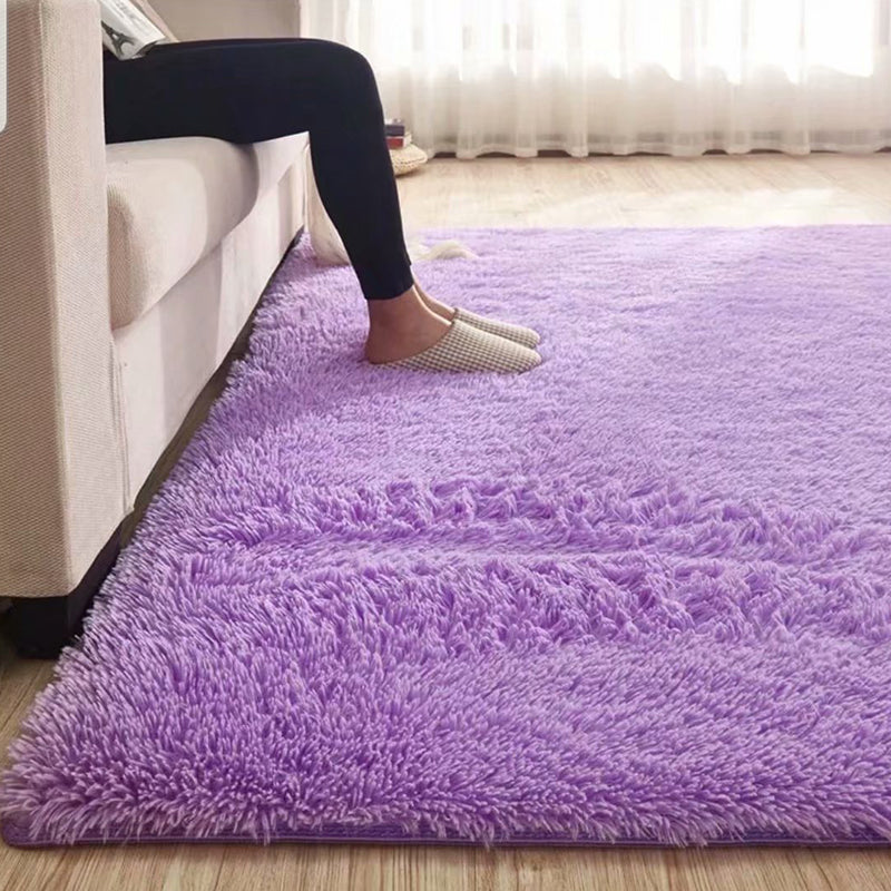 Fluffy Plain Rug Multi Colored Casual Rug Synthetics Washable Pet Friendly Anti-Slip Rug for Living Room Dark Purple Clearhalo 'Area Rug' 'Casual' 'Rugs' Rug' 2257578