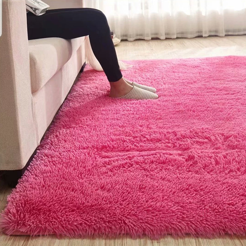 Fluffy Plain Rug Multi Colored Casual Rug Synthetics Washable Pet Friendly Anti-Slip Rug for Living Room Rose Red Clearhalo 'Area Rug' 'Casual' 'Rugs' Rug' 2257581