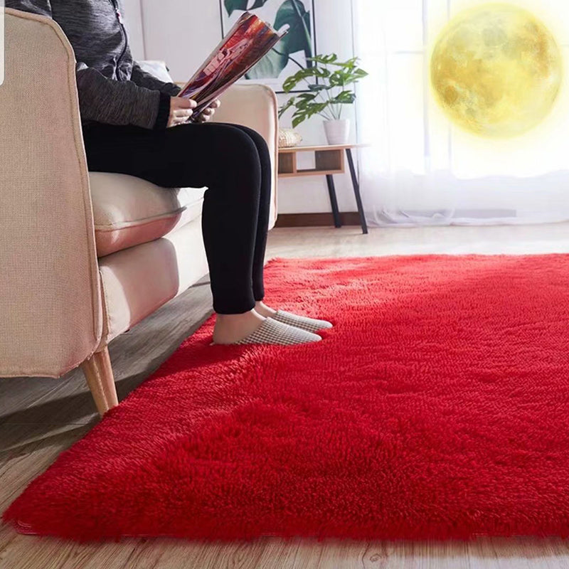 Fluffy Plain Rug Multi Colored Casual Rug Synthetics Washable Pet Friendly Anti-Slip Rug for Living Room Red Clearhalo 'Area Rug' 'Casual' 'Rugs' Rug' 2257586