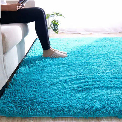 Fluffy Plain Rug Multi Colored Casual Rug Synthetics Washable Pet Friendly Anti-Slip Rug for Living Room Lake Blue Clearhalo 'Area Rug' 'Casual' 'Rugs' Rug' 2257592