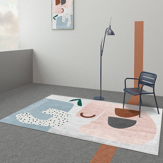 Nordic Interior Area Rug Multicolor Colorblock Abstract Print Rug Polyester Stain Resistant Anti-Slip Backing Machine Washable Rug