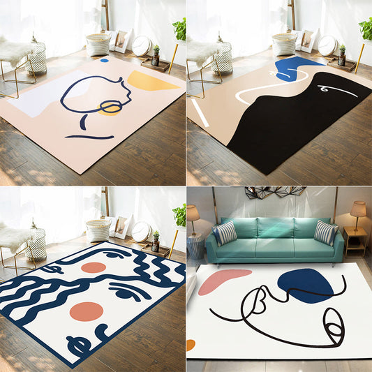 Decorative Modern Rug Multicolor Picasso Abstract Figure Art Rug Washable Pet Friendly Anti-Slip Backing Carpet for Home