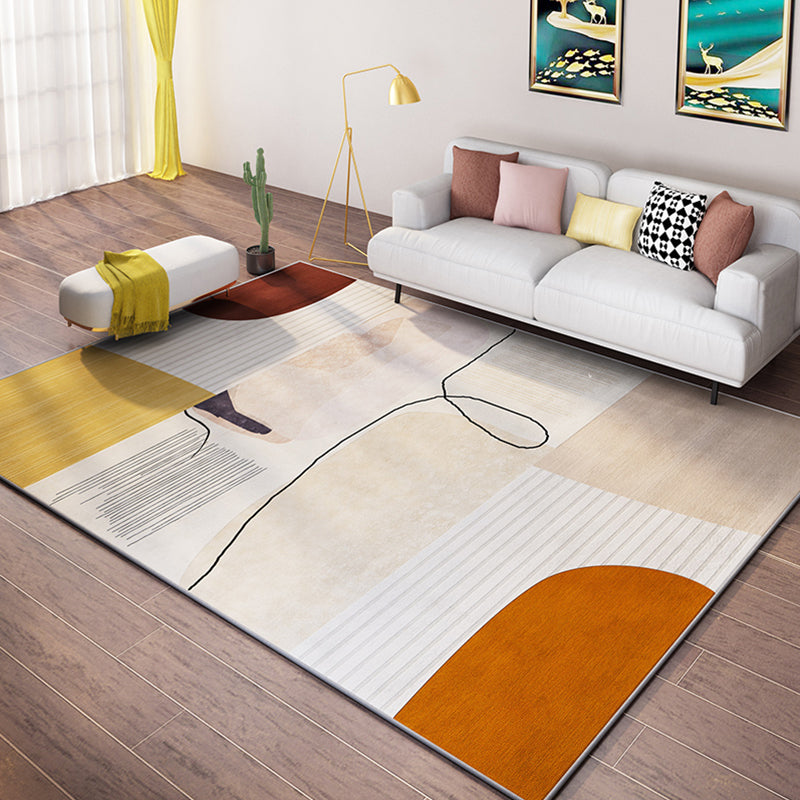 Fancy Color Block Indoor Rug Multi-Color Minimalist Rug Polyester Pet Friendly Anti-Slip Backing Washable Carpet for Room