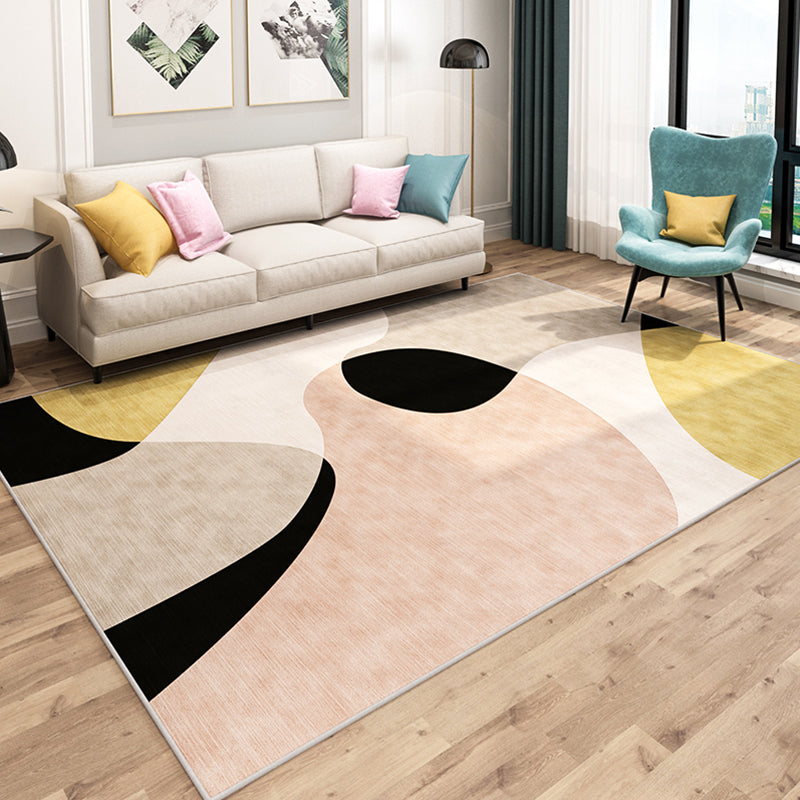 Fancy Color Block Indoor Rug Multi-Color Minimalist Rug Polyester Pet Friendly Anti-Slip Backing Washable Carpet for Room