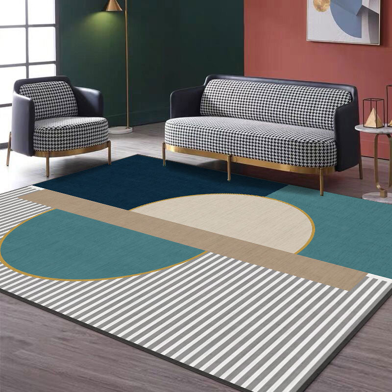 Creative Geometric Color-Block Rug Multi Color Nordic Carpet Synthetics Anti-Slip Stain Resistant Machine Wash - view 2