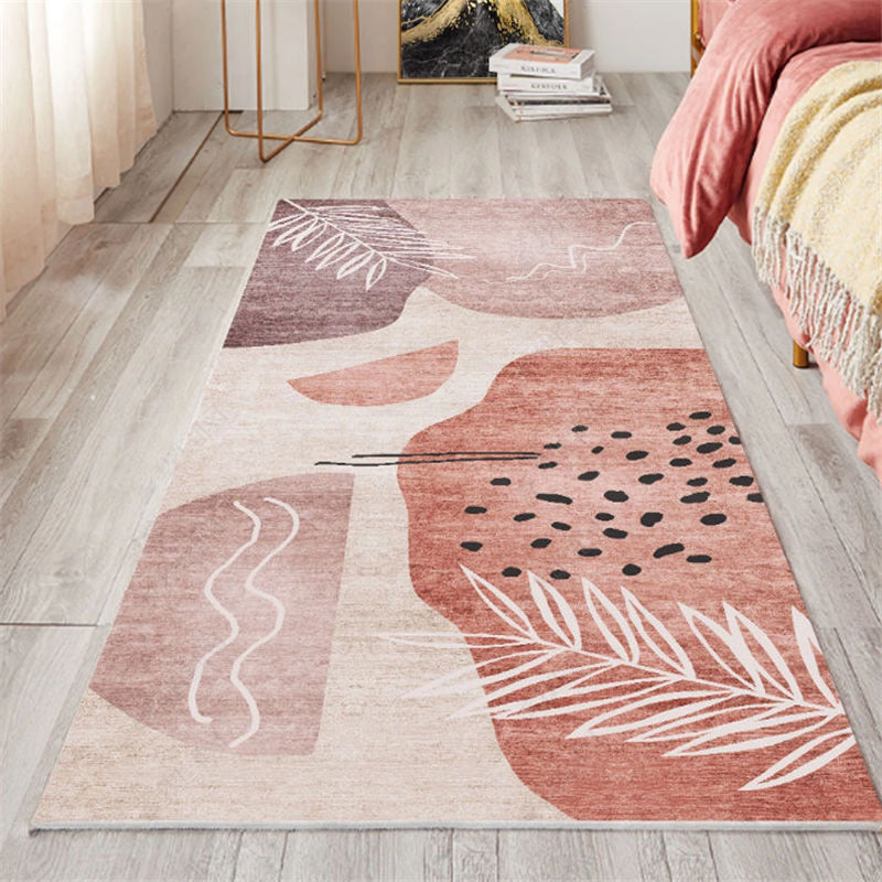 Nordic Bedroom Area Rug Multicolor Botanic Color Block Print Carpet Polyester Washable Anti-Slip Pet Friendly Rug