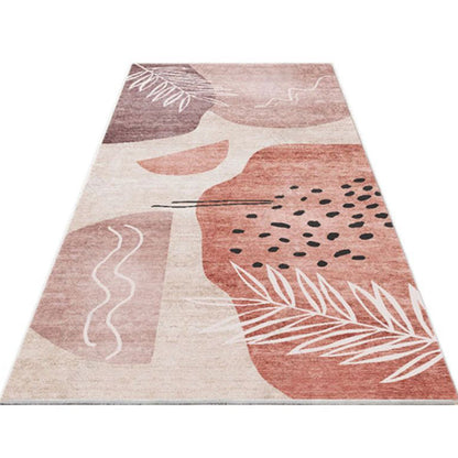 Nordic Bedroom Area Rug Multicolor Botanic Color Block Print Carpet Polyester Washable Anti-Slip Pet Friendly Rug