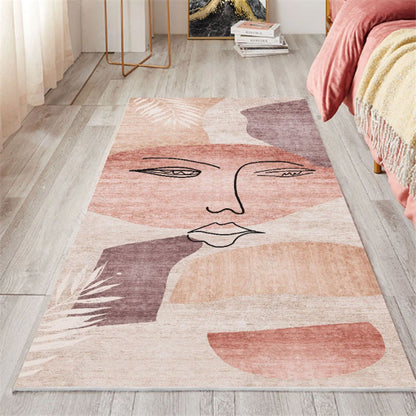Nordic Bedroom Area Rug Multicolor Botanic Color Block Print Carpet Polyester Washable Anti-Slip Pet Friendly Rug
