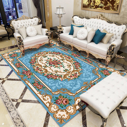 Olden Floral Print Rug Multi Color Polyster Indoor Rug Non-Slip Backing Pet Friendly Area Carpet for Living Room Sky Blue Clearhalo 'Area Rug' 'Rugs' 'Vintage' Rug' 2285224