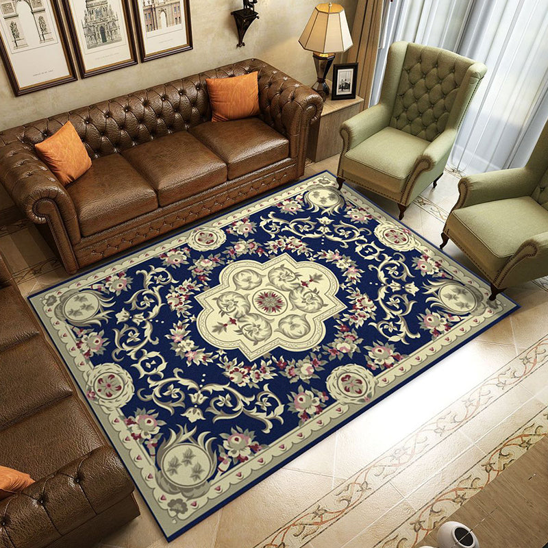 Retro Living Room Rug Multi Colored Flower Printed Area Carpet Polypropylene Non-Slip Backing Pet Friendly Rug Blue Clearhalo 'Area Rug' 'Rugs' 'Vintage' Rug' 2285321