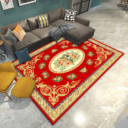 Retro Living Room Rug Multi Colored Flower Printed Area Carpet Polypropylene Non-Slip Backing Pet Friendly Rug Red-Yellow Clearhalo 'Area Rug' 'Rugs' 'Vintage' Rug' 2285323