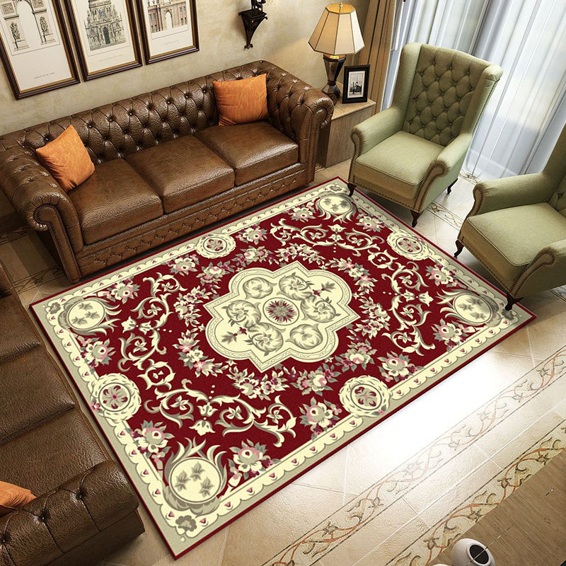 Retro Living Room Rug Multi Colored Flower Printed Area Carpet Polypropylene Non-Slip Backing Pet Friendly Rug Dark Red Clearhalo 'Area Rug' 'Rugs' 'Vintage' Rug' 2285325