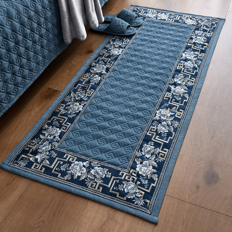 Multi-Colored Asia Rug Polypropylene Flower Print Area Carpet Non-Slip Backing Pet Friendly Rug for Bedroom - Dark Blue - Clearhalo - 'Area Rug' - 'Rug' - 2289642