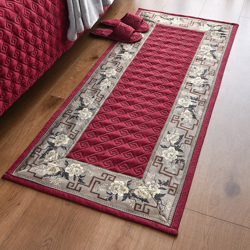 Multi-Colored Asia Rug Polypropylene Flower Print Area Carpet Non-Slip Backing Pet Friendly Rug for Bedroom - Dark Red - Clearhalo - 'Area Rug' - 'Rug' - 2289648
