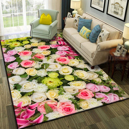 Multicolor Living Room Rug Trendy Floral Print Indoor Rug Cotton Blend Easy Care Pet Friendly Carpet - Yellow-Pink - Clearhalo - 'Area Rug' - 'Rug' - 2296247