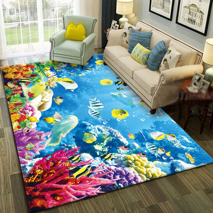 Multicolor Living Room Rug Trendy Floral Print Indoor Rug Cotton Blend Easy Care Pet Friendly Carpet - Blue - Clearhalo - 'Area Rug' - 'Rug' - 2296250