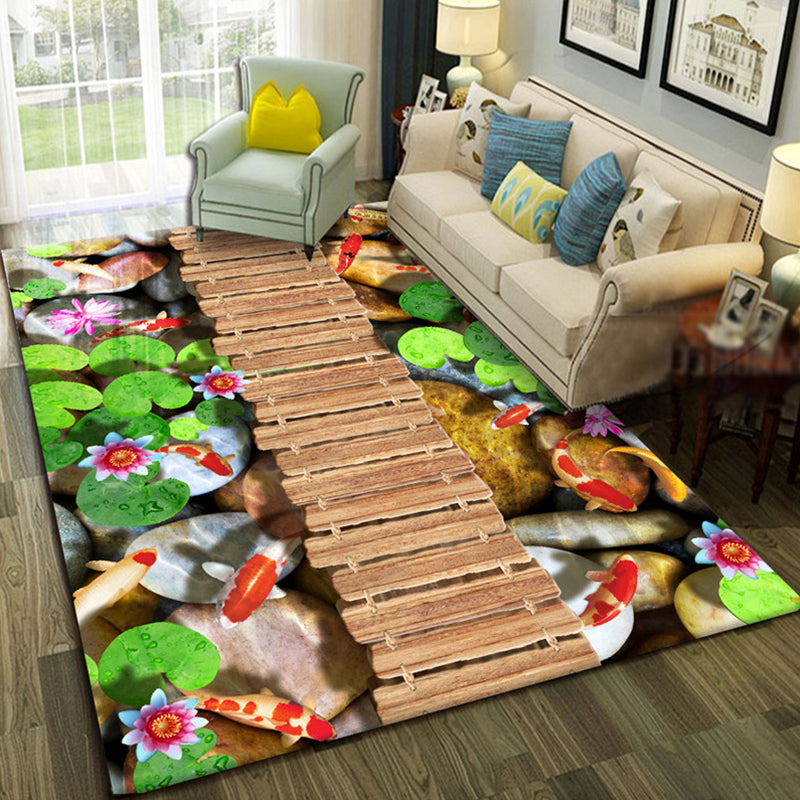 Multicolor Living Room Rug Trendy Floral Print Indoor Rug Cotton Blend Easy Care Pet Friendly Carpet - Brown - Clearhalo - 'Area Rug' - 'Rug' - 2296253
