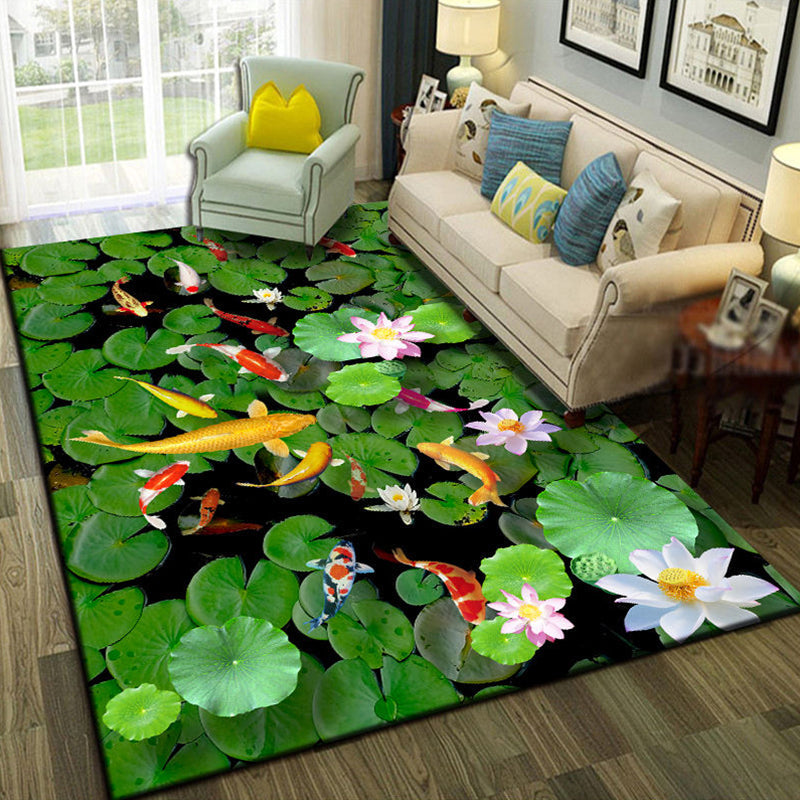 Multicolor Living Room Rug Trendy Floral Print Indoor Rug Cotton Blend Easy Care Pet Friendly Carpet - Lake Green - Clearhalo - 'Area Rug' - 'Rug' - 2296256