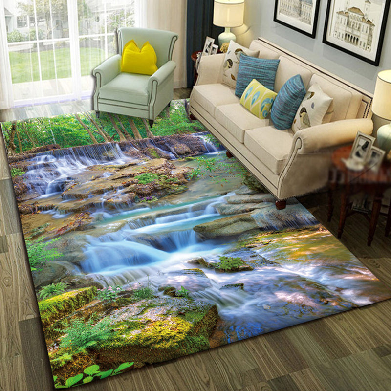 Multicolor Living Room Rug Trendy Floral Print Indoor Rug Cotton Blend Easy Care Pet Friendly Carpet - Aqua - Clearhalo - 'Area Rug' - 'Rug' - 2296257