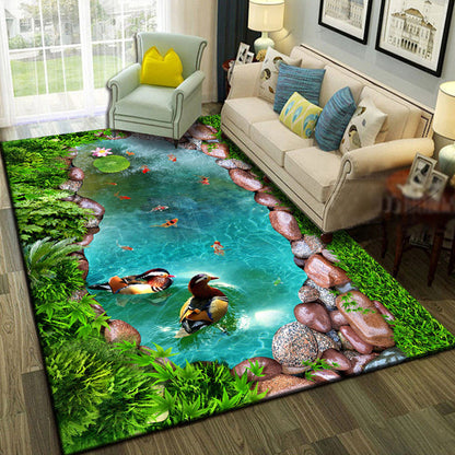 Multicolor Living Room Rug Trendy Floral Print Indoor Rug Cotton Blend Easy Care Pet Friendly Carpet - Lake Blue - Clearhalo - 'Area Rug' - 'Rug' - 2296259