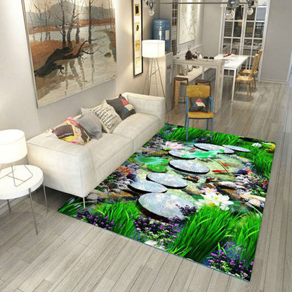 Multi-Color Flower Print Rug Cotton Blend Scandinavian Area Rug Pet Friendly Machine Washable Rug for Parlor - Dark Army Green - Clearhalo - 'Area Rug' - 'Rug' - 2296279