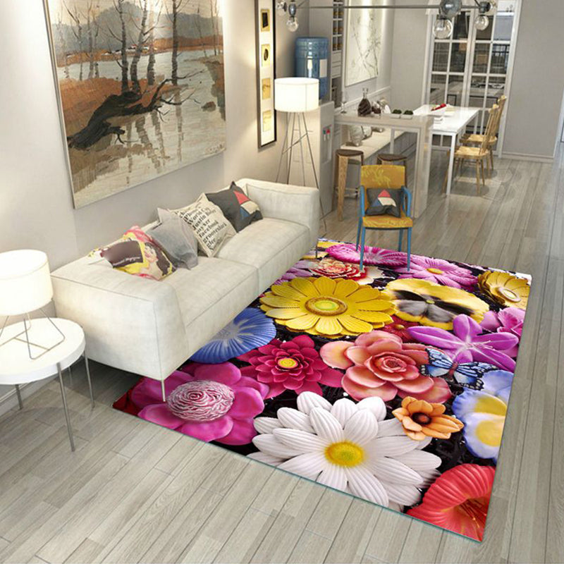 Multi-Color Flower Print Rug Cotton Blend Scandinavian Area Rug Pet Friendly Machine Washable Rug for Parlor - Nude Pink - Clearhalo - 'Area Rug' - 'Rug' - 2296283