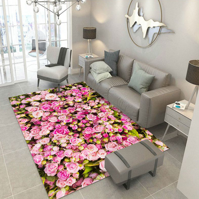 Multi-Color Flower Print Rug Cotton Blend Scandinavian Area Rug Pet Friendly Machine Washable Rug for Parlor - Clearhalo - 'Area Rug' - 'Rug' - 2296284