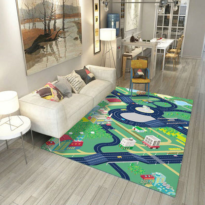 Multi-Color Flower Print Rug Cotton Blend Scandinavian Area Rug Pet Friendly Machine Washable Rug for Parlor - Green - Clearhalo - 'Area Rug' - 'Rug' - 2296287