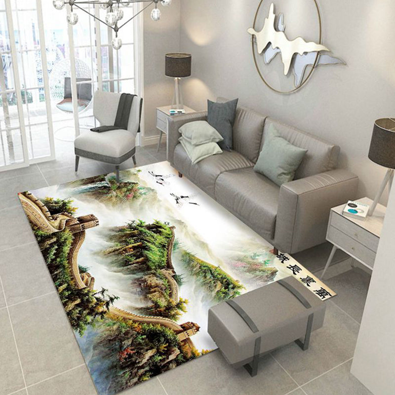 Multi-Color Flower Print Rug Cotton Blend Scandinavian Area Rug Pet Friendly Machine Washable Rug for Parlor - Gloss White - Clearhalo - 'Area Rug' - 'Rug' - 2296291