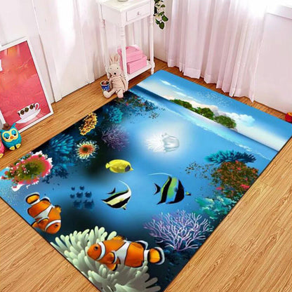 Multi-Color Flower Print Rug Cotton Blend Scandinavian Area Rug Pet Friendly Machine Washable Rug for Parlor - Sky Blue - Clearhalo - 'Area Rug' - 'Rug' - 2296294