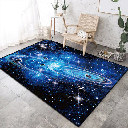Novelty Space Printed Rug Multi Colored Cotton Blend Indoor Rug Easy Care Pet Friendly Washable Area Carpet for Room
