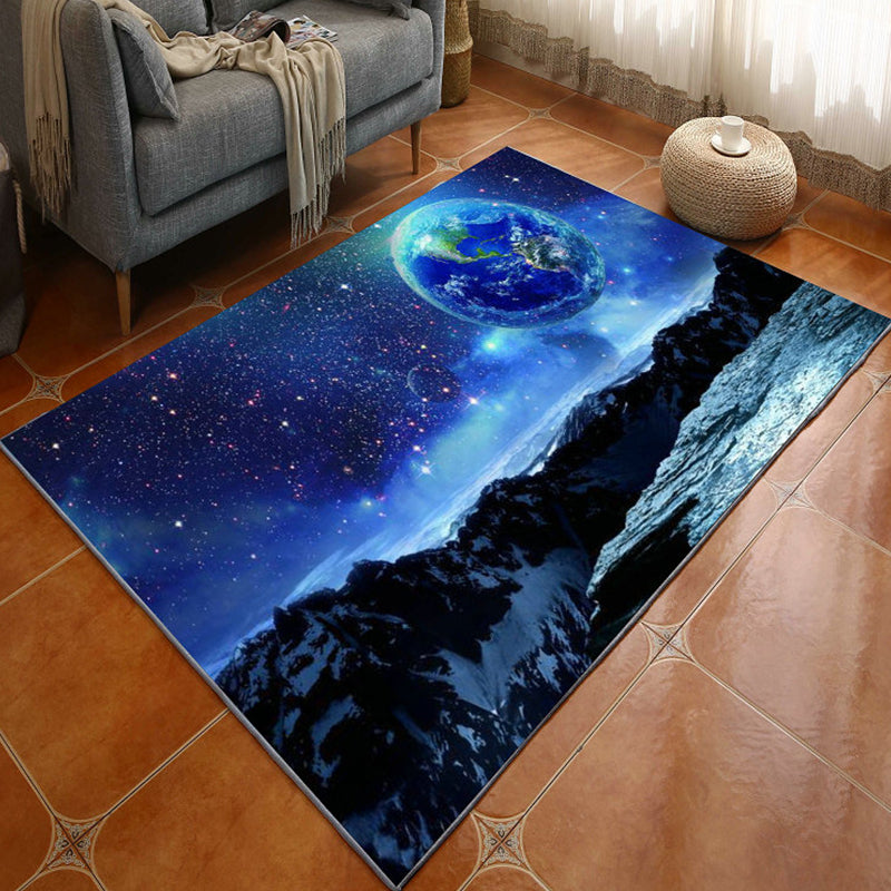 Novelty Space Printed Rug Multi Colored Cotton Blend Indoor Rug Easy Care Pet Friendly Washable Area Carpet for Room