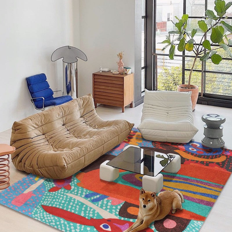 Feblilac Colorful Rainbow and Abstract Rhinoceros Kids Living Room Mat Carpet - view 3