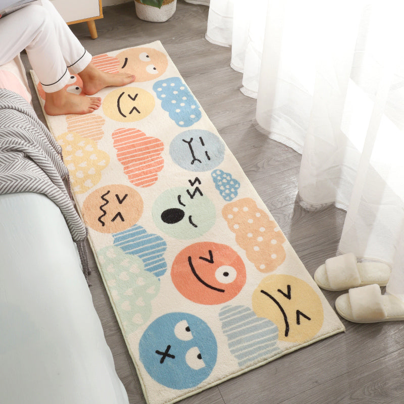 Cute Kids Bedroom Rug Multi Colored Cartoon Printed Area Rug Lamb Wool Non-Slip Machine Washable Rug