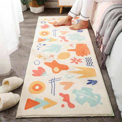 Cute Kids Bedroom Rug Multi Colored Cartoon Printed Area Rug Lamb Wool Non-Slip Machine Washable Rug