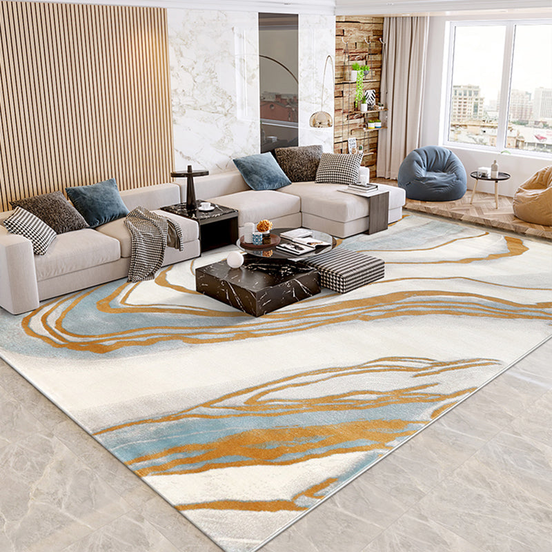 Formal Living Room Rug Multi Colored Abstract Printed Area Carpet Polyster Easy Care Pet Friendly Indoor Rug