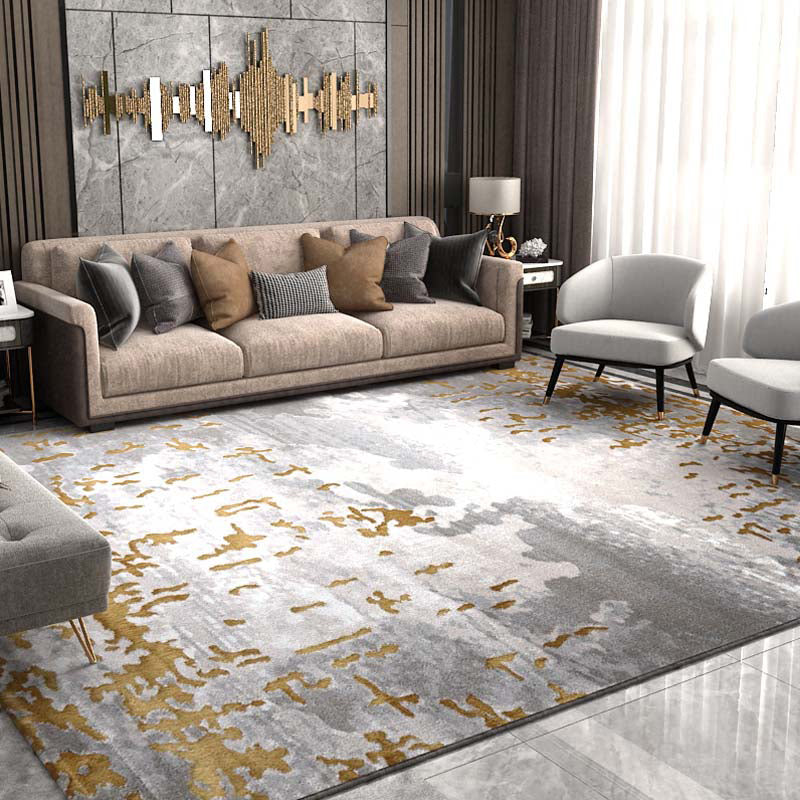 Yellow Abstract Print Rug Cotton Blend Modern Indoor Rug Anti-Slip Backing Easy Care Washable Area Carpet for - view 3
