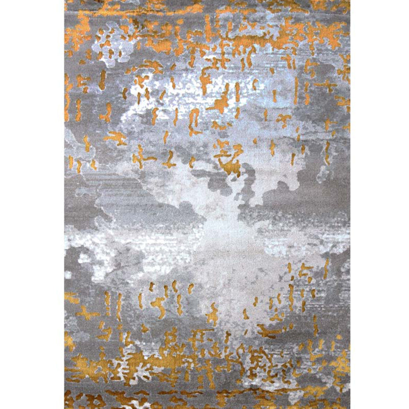 Yellow Abstract Print Rug Cotton Blend Modern Indoor Rug Anti-Slip Backing Easy Care Washable Area Carpet for